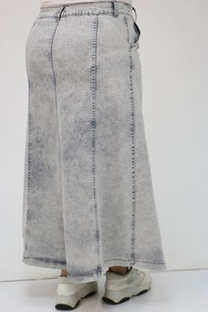 45007-1 Büyük Beden Parçalı Taş Detaylı Kot Etek - Gri