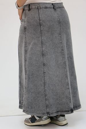 45007-1 Büyük Beden Parçalı Taş Detaylı Kot Etek - Antrasit