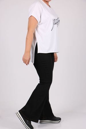 9110-10 Büyük Beden İspanyol Paça Kot Pantolon - Siyah