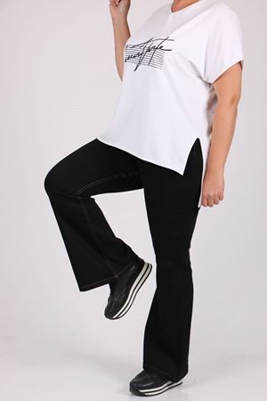 9110-10 Büyük Beden İspanyol Paça Kot Pantolon - Siyah