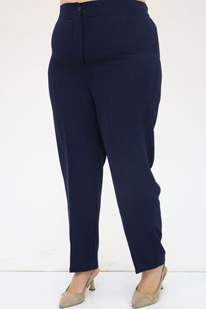 49034 Büyük Beden Beli Yarım Lastikli  Çizgili Krep Pantolon - Lacivert