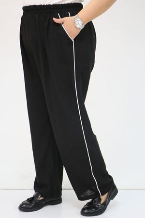 F-59001 Büyük Beden Kıstırma Biyeli Keten Pantolon - Siyah