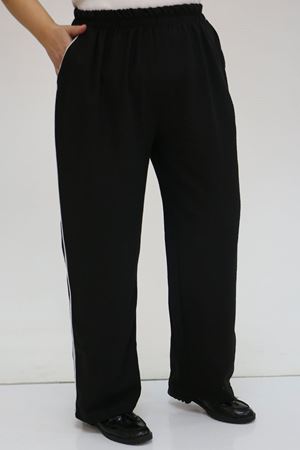 F-59001 Büyük Beden Kıstırma Biyeli Keten Pantolon - Siyah