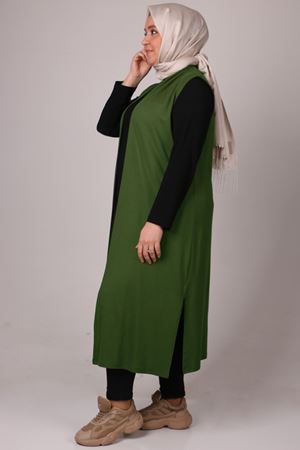 34000 Büyük Beden Penye Giy-Çık Yelek - Haki