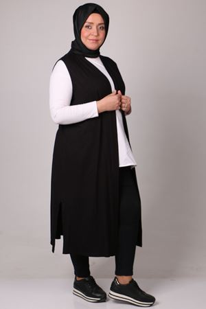 34000 Büyük Beden Penye Giy-Çık Yelek - Siyah