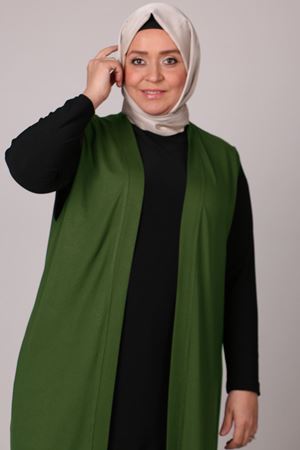 34000 Büyük Beden Penye Giy-Çık Yelek - Haki