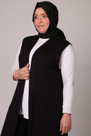 34000 Büyük Beden Penye Giy-Çık Yelek - Siyah