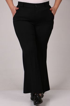 29031 Büyük Beden İspanyol Paça Pantolon - Siyah
