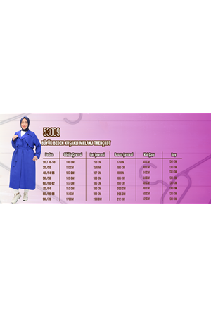 F-53009 Büyük Beden Kuşaklı Melanj Trençkot - Saks