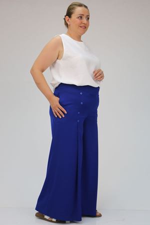 49009  Büyük Beden Düğme Detaylı Aspen Pantalon -Saks