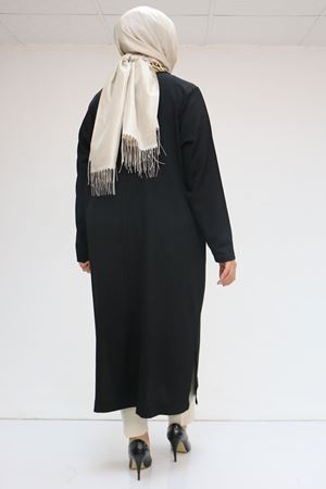 58012 Büyük Beden Kombin Erkek Yakalı Bürümcük Tunik - Siyah