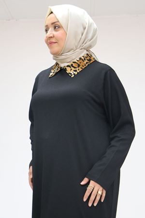 58012 Büyük Beden Kombin Erkek Yakalı Bürümcük Tunik - Siyah