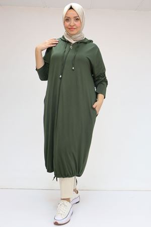 33008 Büyük Beden Fermuarlı Penye Kap - Haki