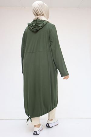 33008 Büyük Beden Fermuarlı Penye Kap - Haki