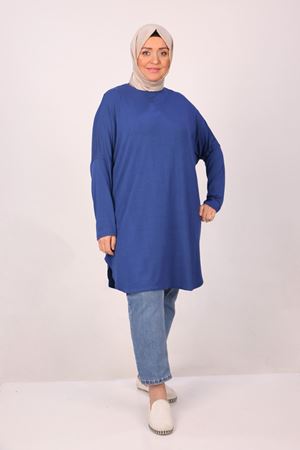 38111 Büyük Beden Basic Penye Tunik - Lacivert