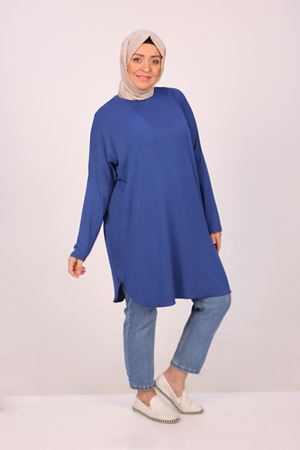 38111 Büyük Beden Basic Penye Tunik - Lacivert