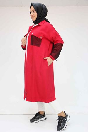 53001 Büyük Beden File Detaylı Melanj Kap - Bordo