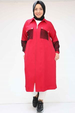 53001 Büyük Beden File Detaylı Melanj Kap - Bordo