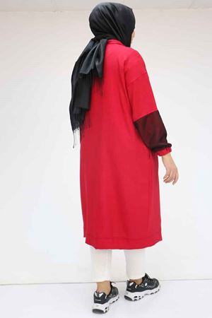 53001 Büyük Beden File Detaylı Melanj Kap - Bordo