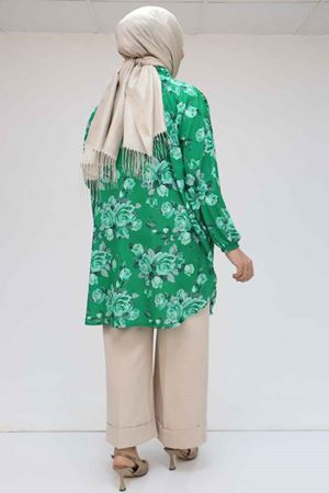 58052 Büyük Beden Erkek Yakalı Jesica Gömlek Tunik - Gül Desen Beneton