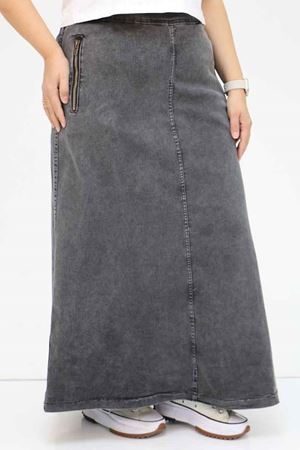 45011 Büyük Beden Fermuarlı Kot Etek - Antrasit