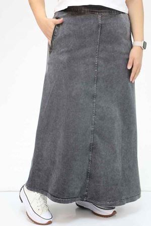 45011 Büyük Beden Fermuarlı Kot Etek - Antrasit