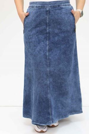 F-45011-1  Büyük Beden Fermuarlı Kot Etek - Mavi