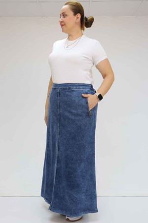 F-45011-1  Büyük Beden Fermuarlı Kot Etek - Mavi