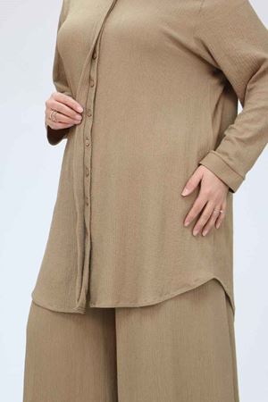 47073 Büyük Beden Bürümcük Pantolonlu Takım - Vizon