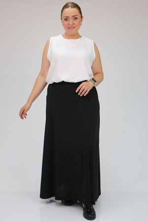 F-45005 Büyük Beden Penye Basic Etek - Siyah
