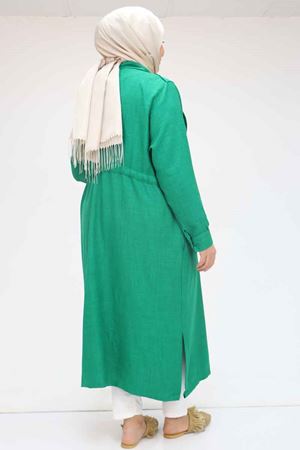 F-53004 Büyük Beden Kendinden Kuşaklı Melanj Trençkot - Beneton