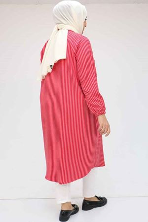 48072 Büyük Beden Kolları Lastikli Tunik - Kırmızı