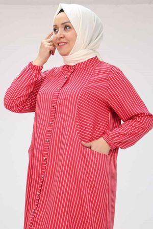 48072 Büyük Beden Kolları Lastikli Tunik - Kırmızı