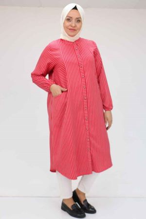 48072 Büyük Beden Kolları Lastikli Tunik - Kırmızı