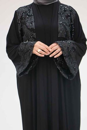 57203 Büyük Beden Sandy-Pul Payet Yelek-Elbise - Siyah