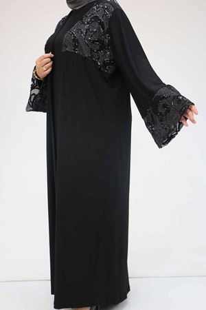 57203 Büyük Beden Sandy-Pul Payet Yelek-Elbise - Siyah