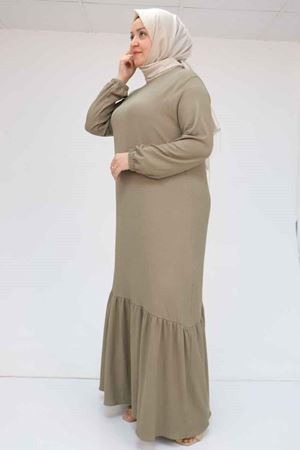 32024 Büyük Beden Etek Ucu Fırfırlı Bürümcük Elbise - Bej