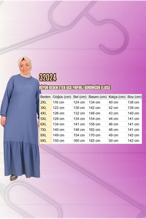 32024 Büyük Beden Etek Ucu Fırfırlı Bürümcük Elbise - Bej