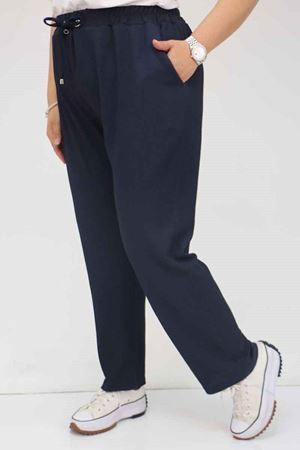 39011 Büyük Beden Bürümcük Dar Paça Pantolon - Lacivert