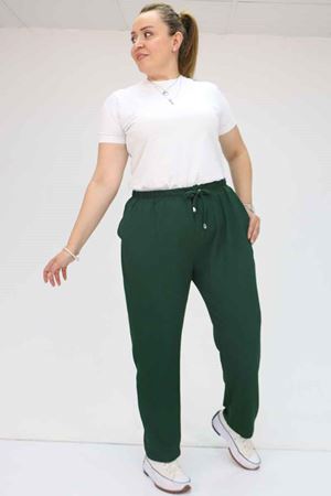 39011 Büyük Beden Lastikli Bürümcük Dar Paça Pantolon - Zümrüt