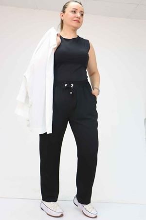 39011 Büyük Beden Bürümcük Dar Paça Pantolon - Siyah