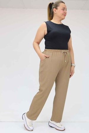 39011 Büyük Beden Bürümcük Dar Paça Pantolon - Vizon