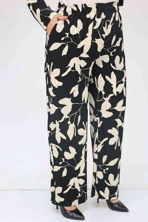 57015 Büyük Beden Renk Kombinli Pantolonlu Bürümcük Takım - Krem-Siyah