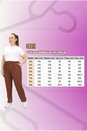 39011 Büyük Beden Bürümcük Dar Paça Pantolon - Vizon