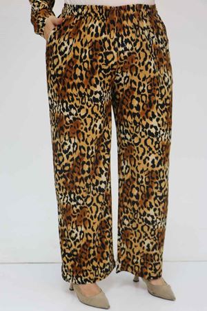 57015 Büyük Beden Renk Kombinli Pantolonlu Bürümcük Takım - Vizon-Leopar