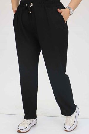 39011 Büyük Beden Bürümcük Dar Paça Pantolon - Siyah