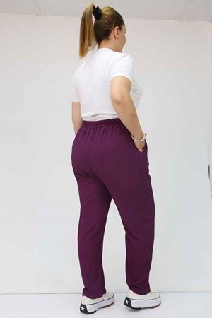 39011 Büyük Beden Lastikli Bürümcük Dar Paça Pantolon - Mürdüm