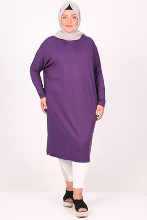 28092 Büyük Beden Düşük Kol Penye Tunik - Mor