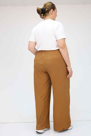 39012 Büyük Beden Bolpaça Bürümcük Pantolon - Kahve