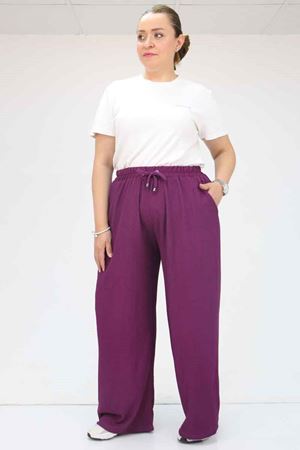 39012 Büyük Beden Bolpaça Bürümcük Pantolon - Mürdüm